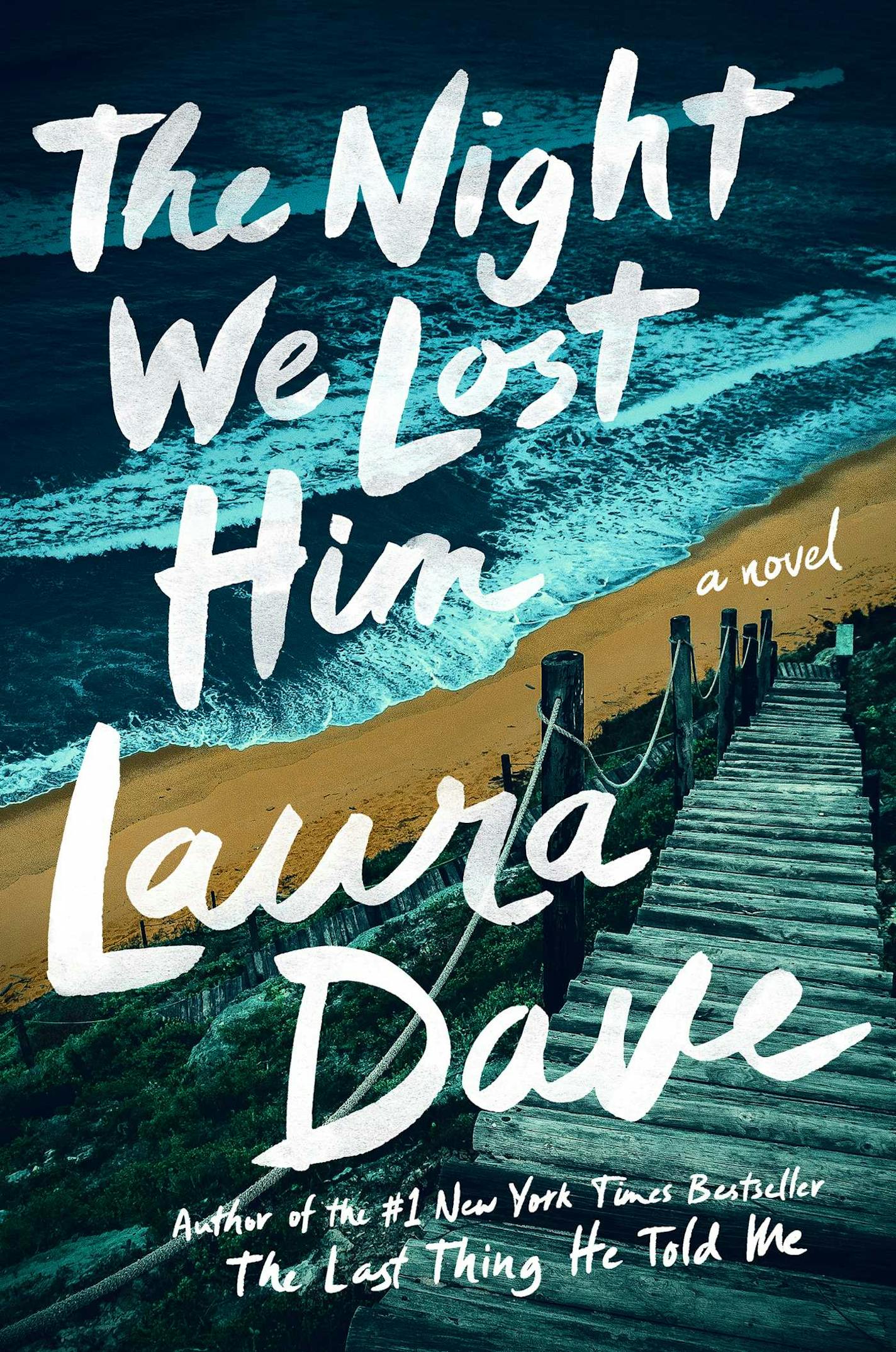 cover of The Night We Lost Him features an image of stairs leading down to a beach