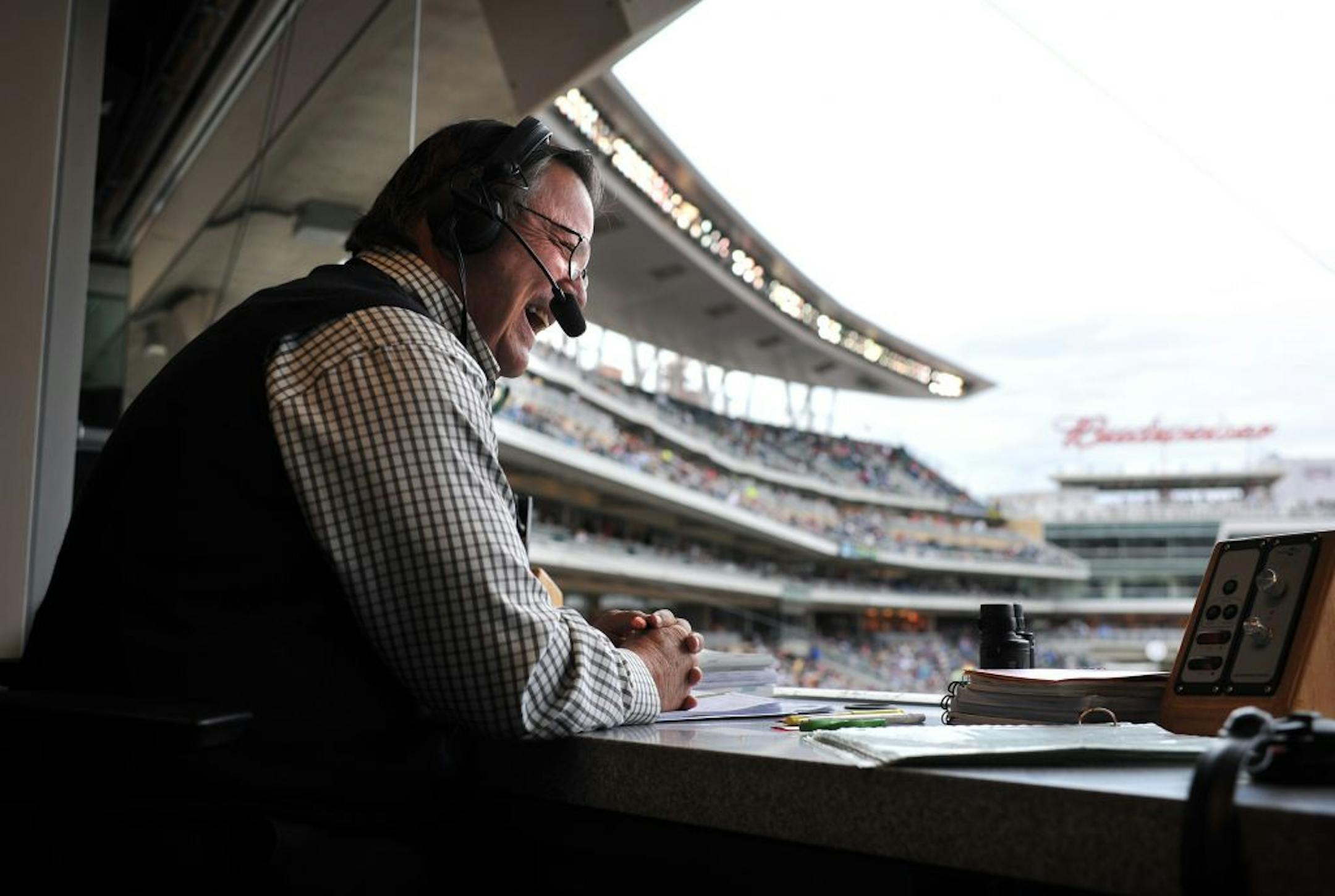 Broadcast announcer John Gordon at the Twins game Thursday vs. Seattle.