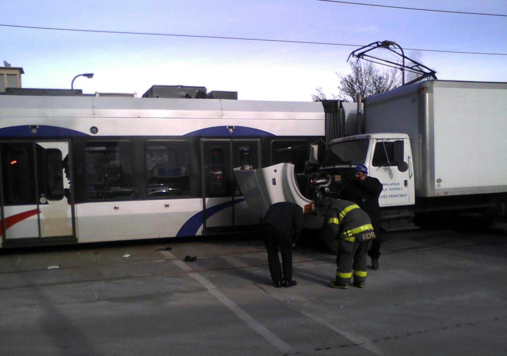 A light-rail train and a truck collided in downtown Minneapolis on Tuesday, Jan. 22, 2013.