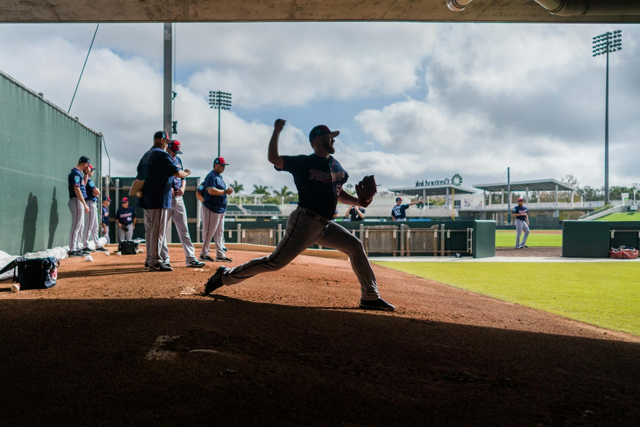 Twins pitcher Zack Littell warmed up.
