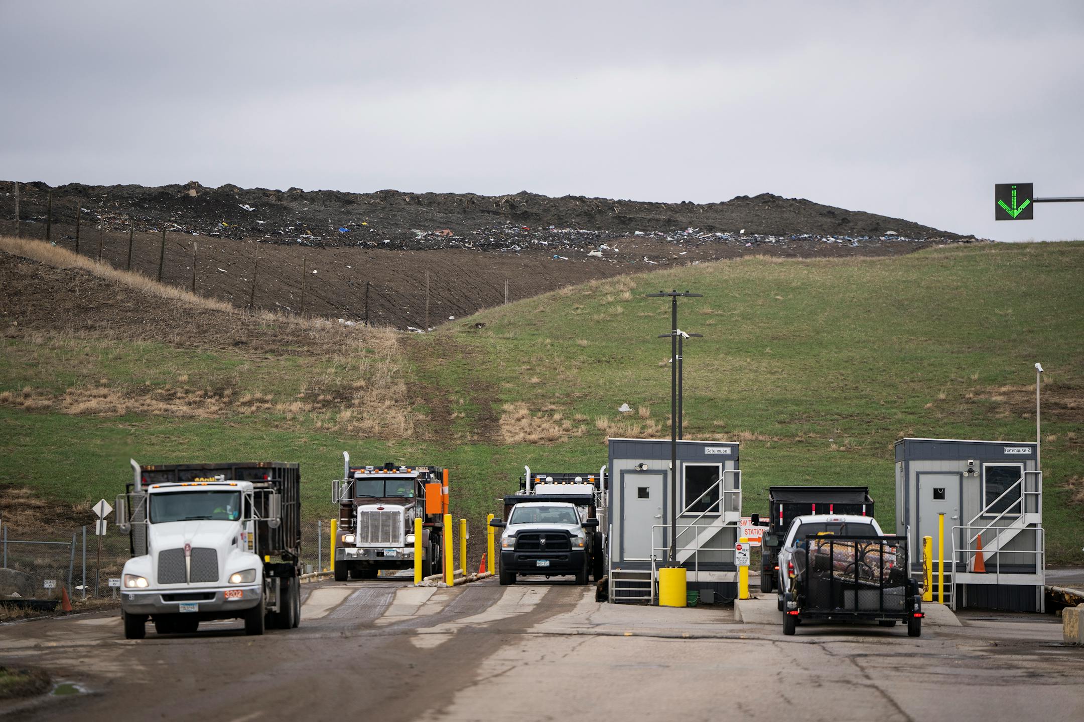 Trucks go through the inbound-outbound scales.