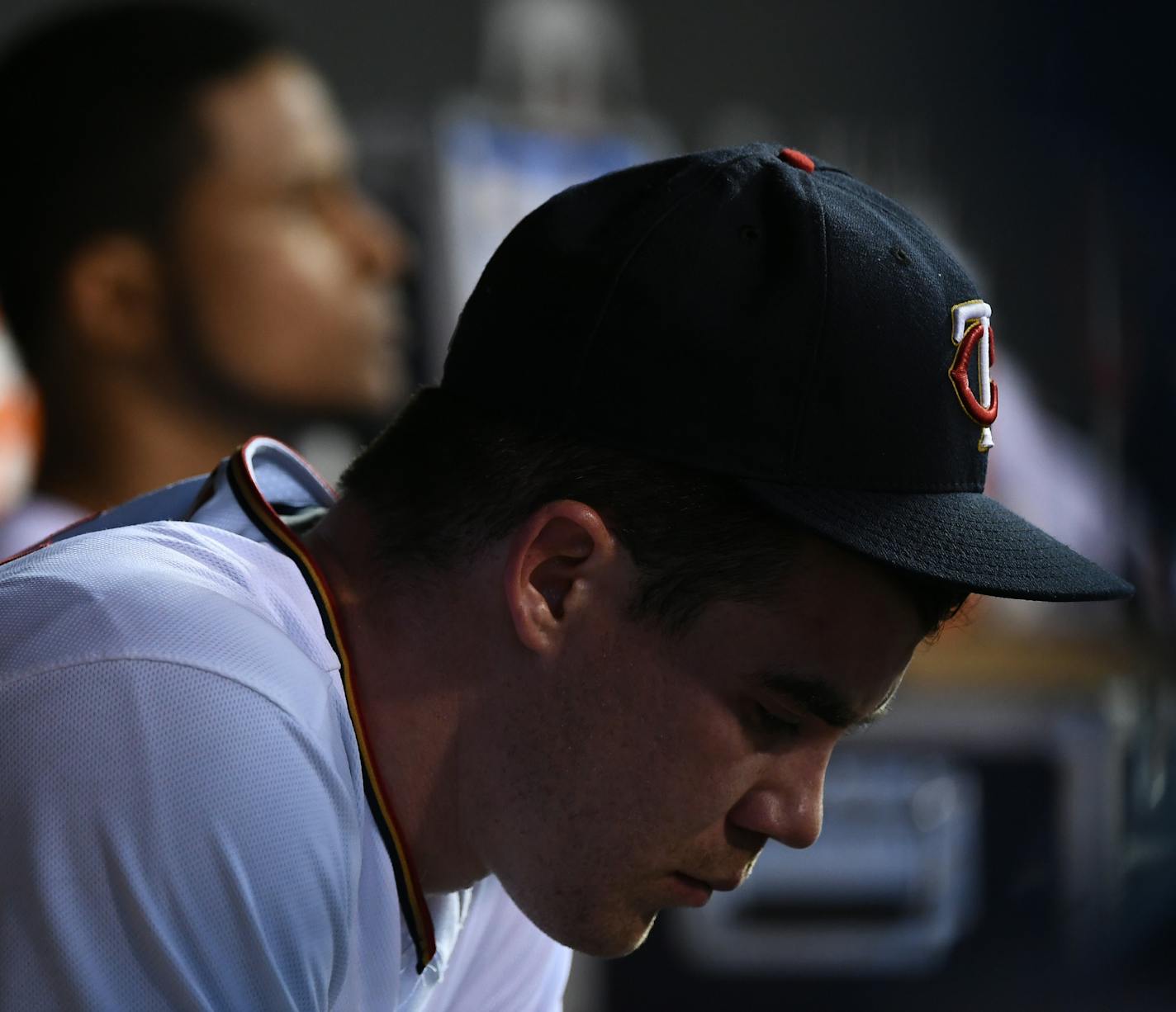 Minnesota Twins relief pitcher Trevor May (65) was dejected after being pulled from the mound after allowing four runs in the top of the 7th inning. ] (AARON LAVINSKY/STAR TRIBUNE) aaron.lavinsky@startribune.com The Minnesota Twins play the Miami Marlins on Thursday, June 9, 2016 at Target Field in Minneapolis, Minn. ORG XMIT: MIN1606092245510421