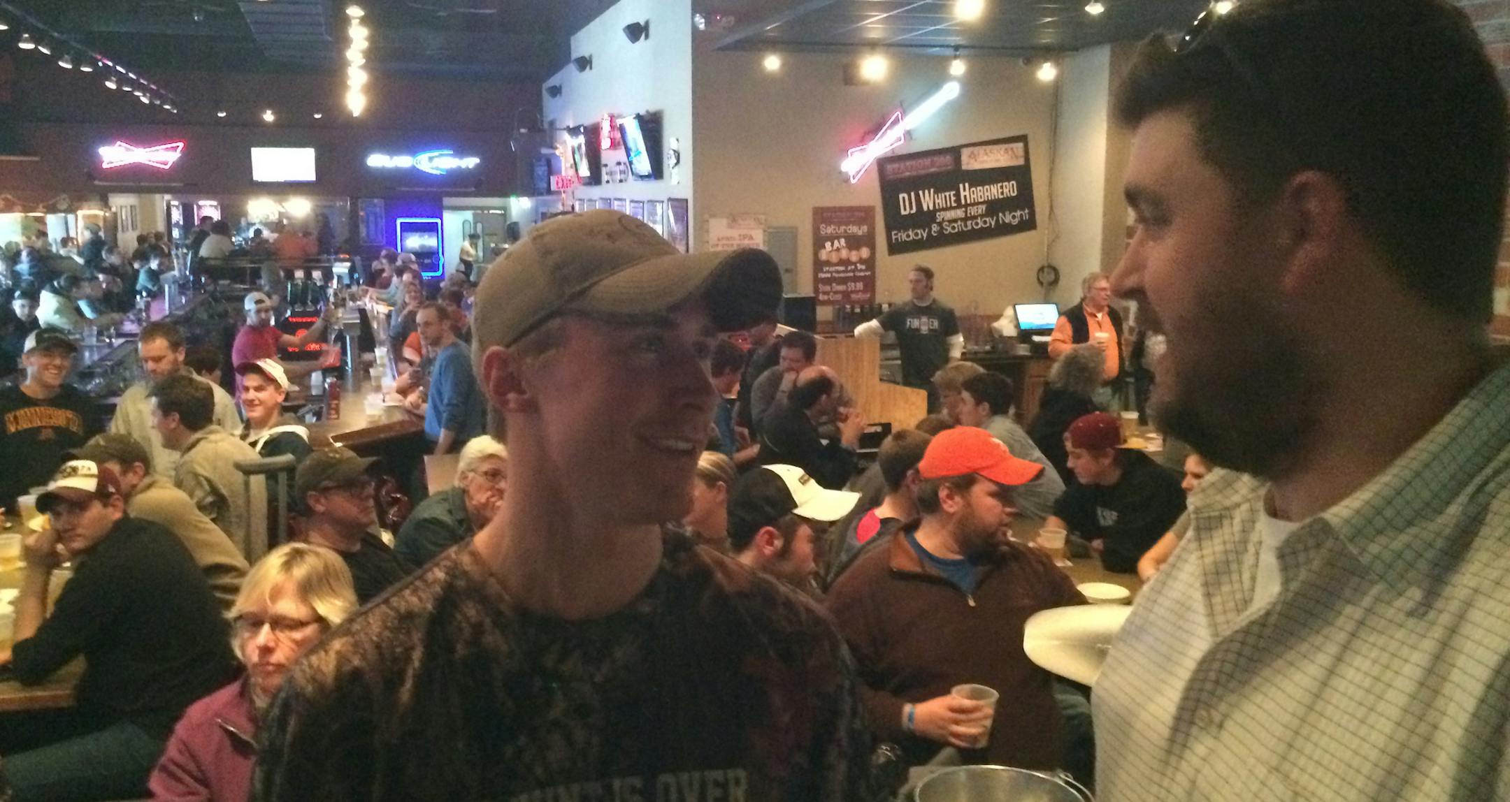 Trent Seamans, left, talked with John Marks, regional DU director. “Some people think we’re just out there shooting ducks, but for a lot of us, it’s much more than that,’’ Seamans said.