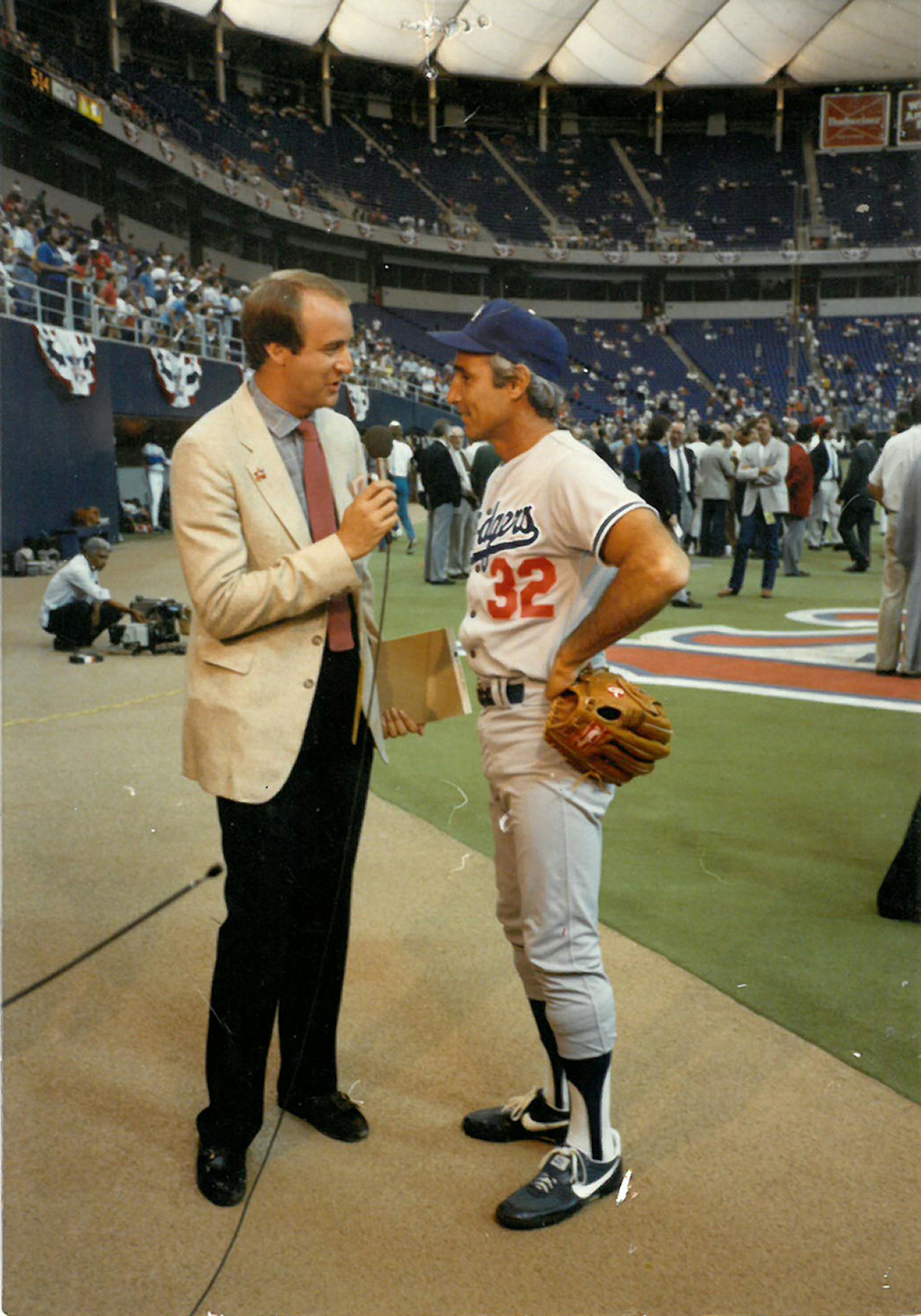 Mark Rosen interviewing Sandy Koufax at the 1985 All-Star Game held at the Metrodome. Photo provided by Mark Rosen.