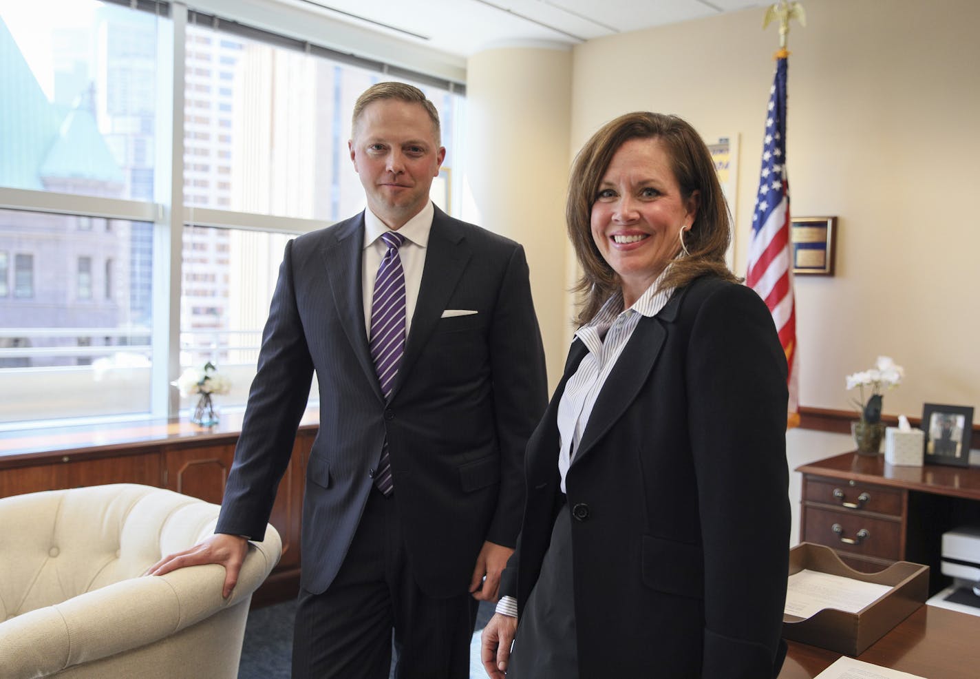 U.S. Attorney Erica MacDonald and Anders Folk, her interim replacement.