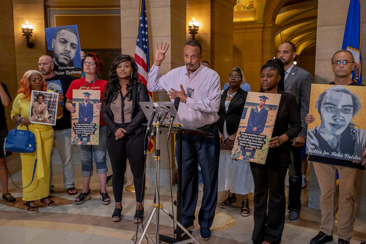 Families who have lost loved ones to police violence in Minnesota stood for a press conference in the Capitol Rotunda to give statements regarding the proposed Public Safety Omnibus Tuesday, June 29, 2021 at the State Capitol in St. Paul, MN. ] ELIZABETH FLORES • liz.flores@startribune.com