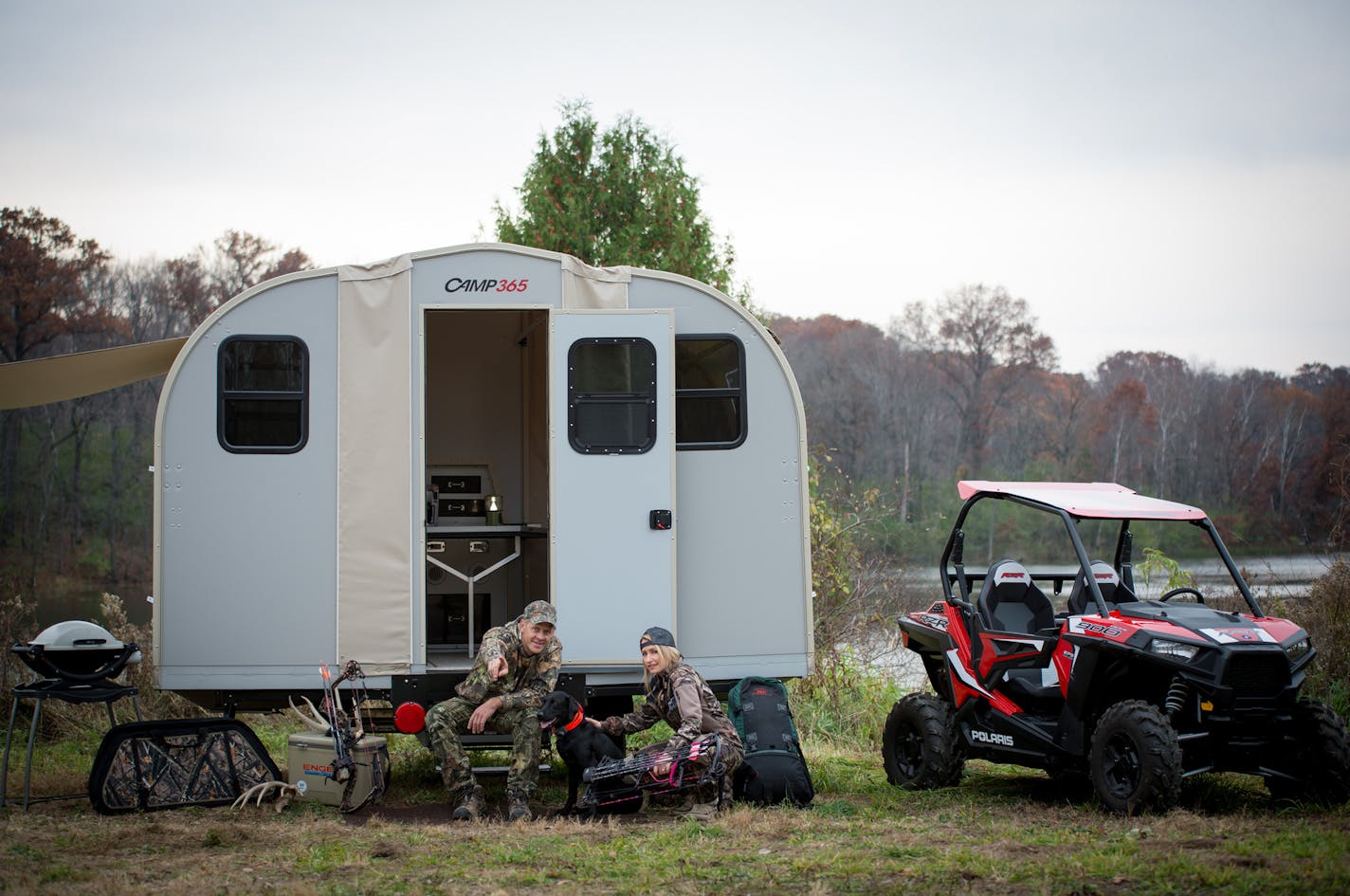 Innovation in design produces in Camp 365 a hard-sided camper that can be used on family vacations or hunting trips deep into the woods.