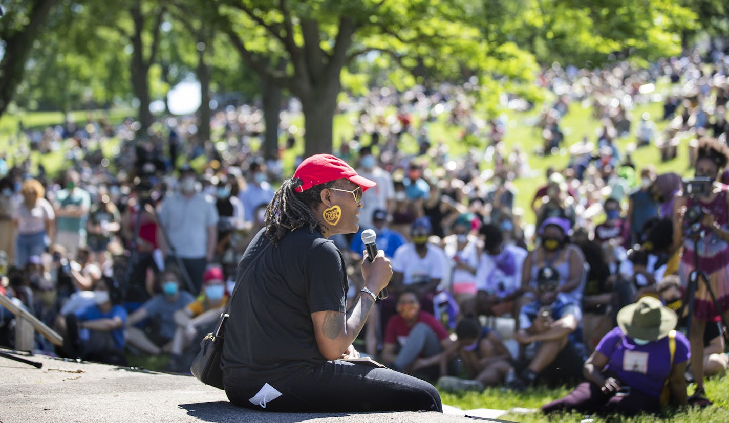 Andrea Jenkins vice president of the Minneapolis City Council spoke to community members at "The Path Forward" meeting at Powerhorn Park, a meeting between Minneapolis City Council and community members.] Jerry Holt •Jerry.Holt@startribune.com "The Path Forward," a meeting between the community and Minneapolis City Council members was held Powderhorn Park Sunday June 7, 2020 in Minneapolis,MN. The focused of the meeting was to defund the Minneapolis Police Department..