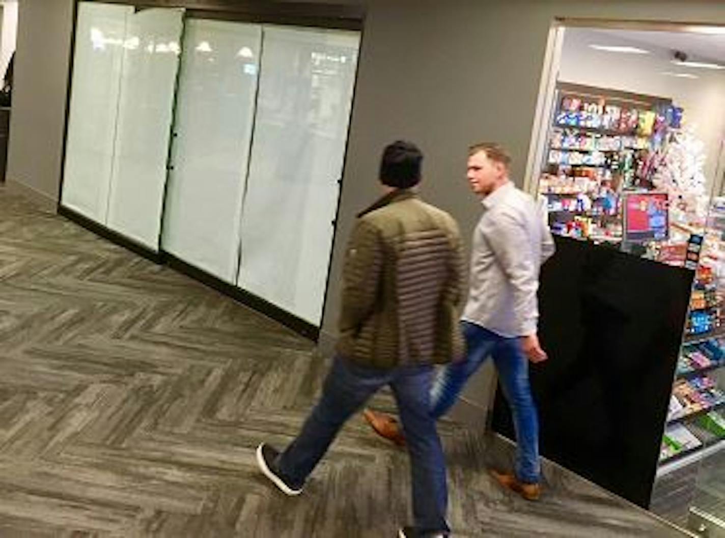 The entrance to the Bruegger's Bagel outlet that operated in the downtown Minneapolis skyway is now masked in white and bears no resemblence to what it had been.