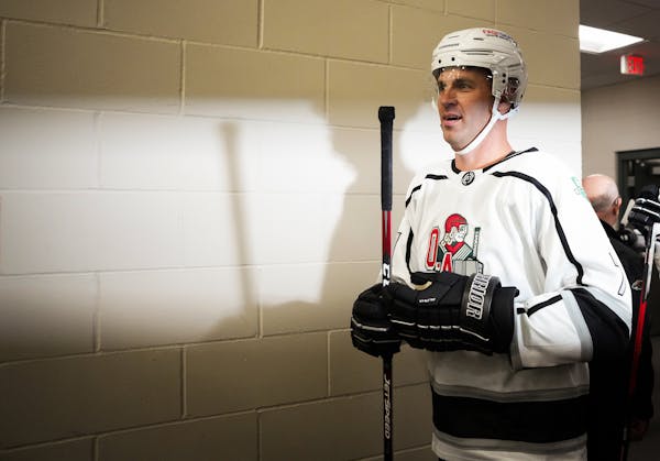 Joe Mauer played in the “Crazy Game of Hockey” charity event in St. Paul earlier this month.