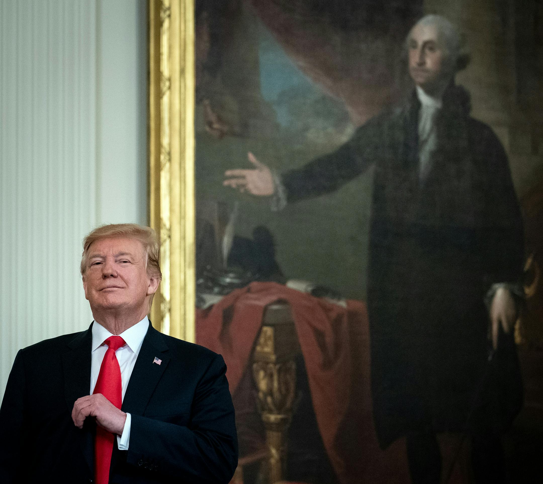 President Donald Trump speaks at a Wounded Warrior Project Soldier Ride event in the East Room of the White House on Thursday, April 18, 2019. Attorney General William Barr released on Thursday a redacted version of the report by the special counsel, Robert Mueller, on his inquiry into Russian interference in the 2016 election. (Erin Schaff/The New York Times)