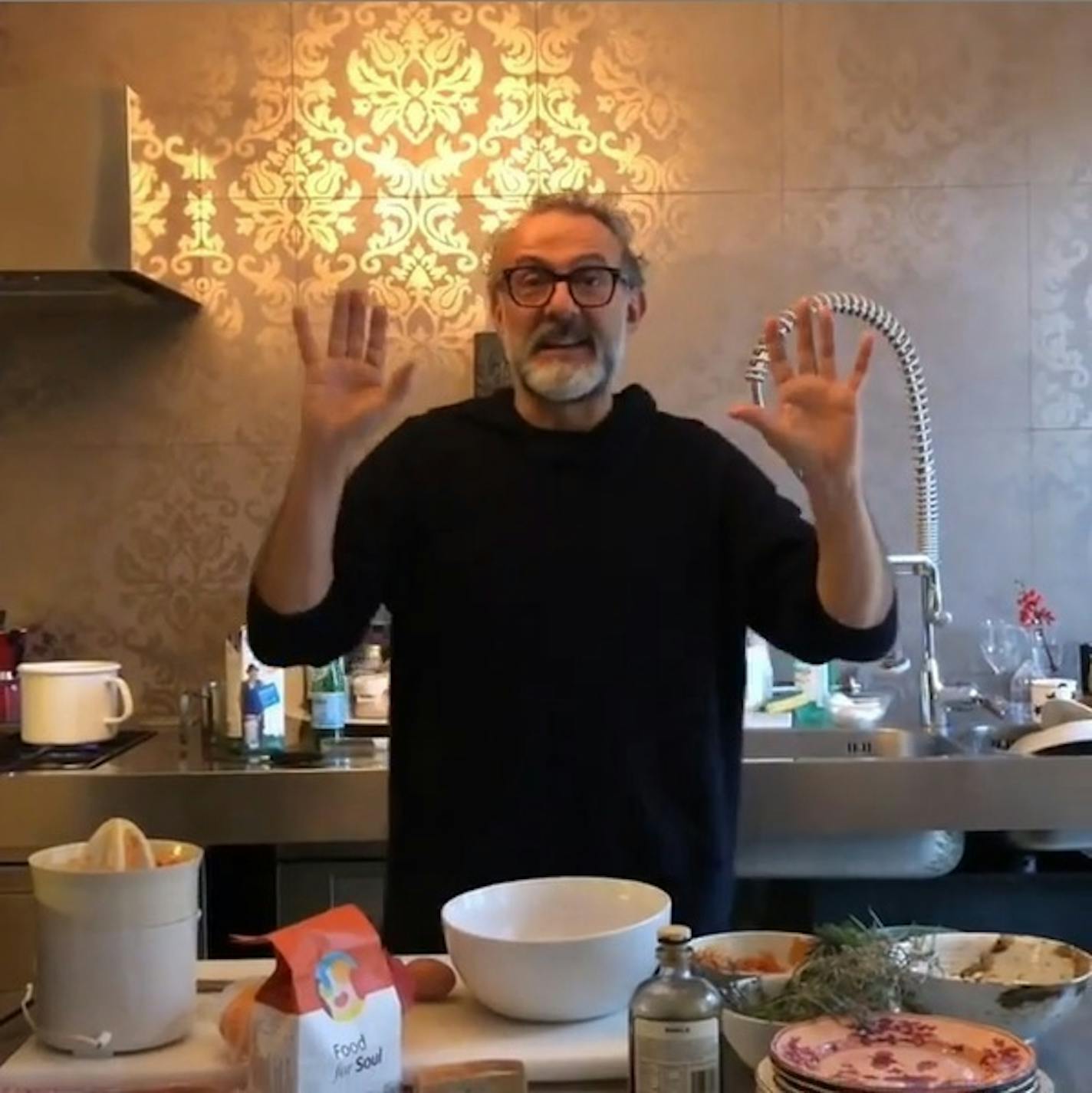 Acclaimed Italian chef Massimo Bottura hosts a daily live cooking show on Instagram.