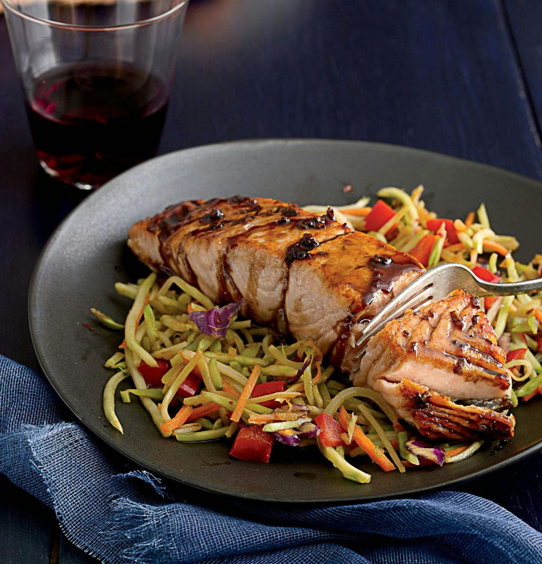 Seared Ginger Balsamic Salmon With Hot and Sour Slaw is an easy-to-make meal.