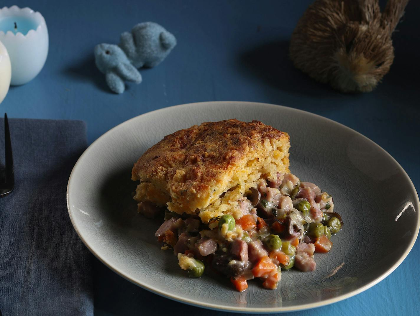 Save some of the leftover ham for this cobbler, topped with cheddar biscuits.