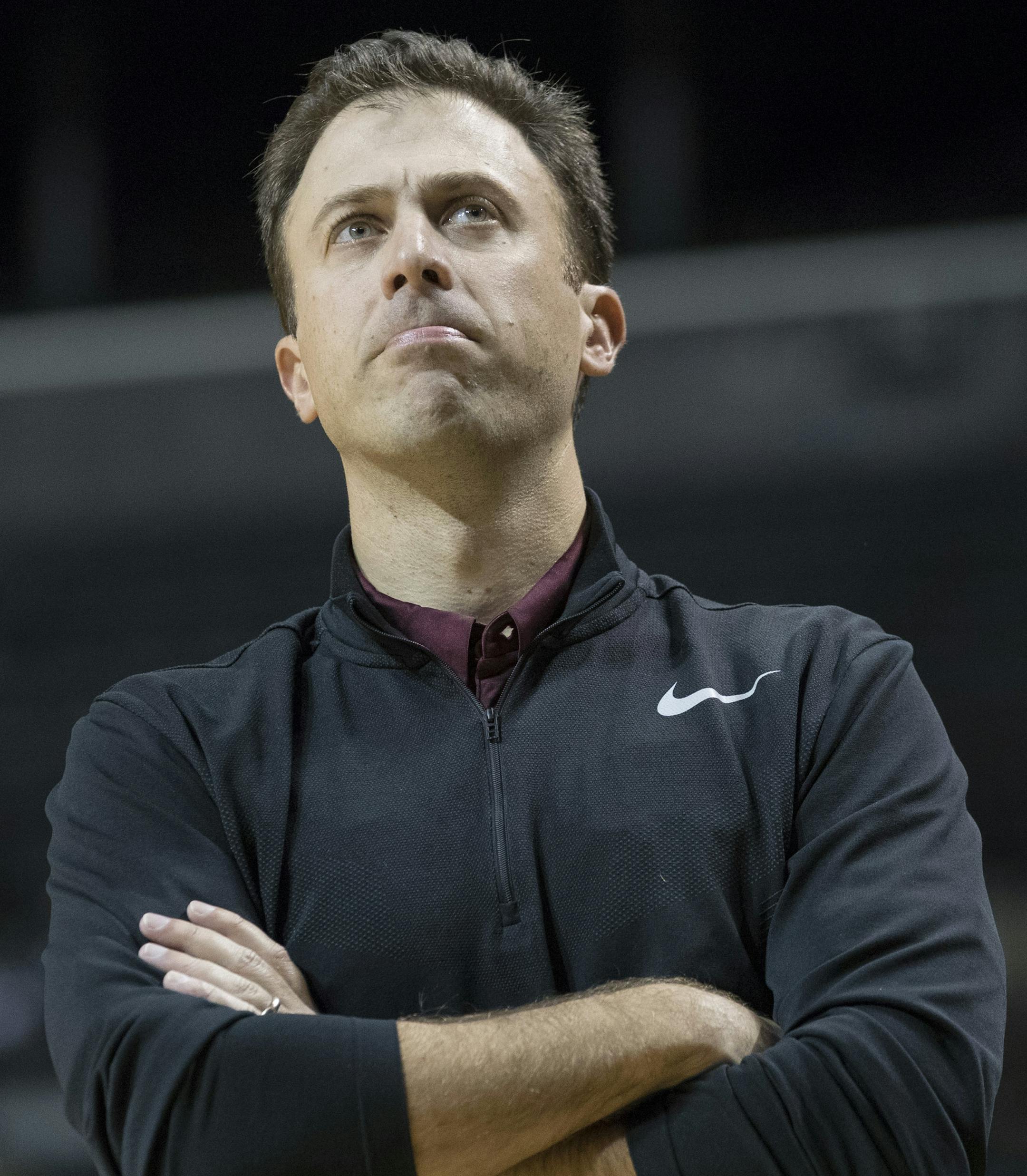 Minnesota head coach Richard Pitino reacts during the first half of an NCAA college basketball game against Alabama , Saturday, Nov. 25, 2017, in New York. (AP Photo/Mary Altaffer)