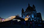 The Cathedral of Saint Paul is bathed in light before the start of the Red Bull Crashed Ice 2017: Saint Paul Friday, Feb. 3, 2017, in St. Paul, MN.