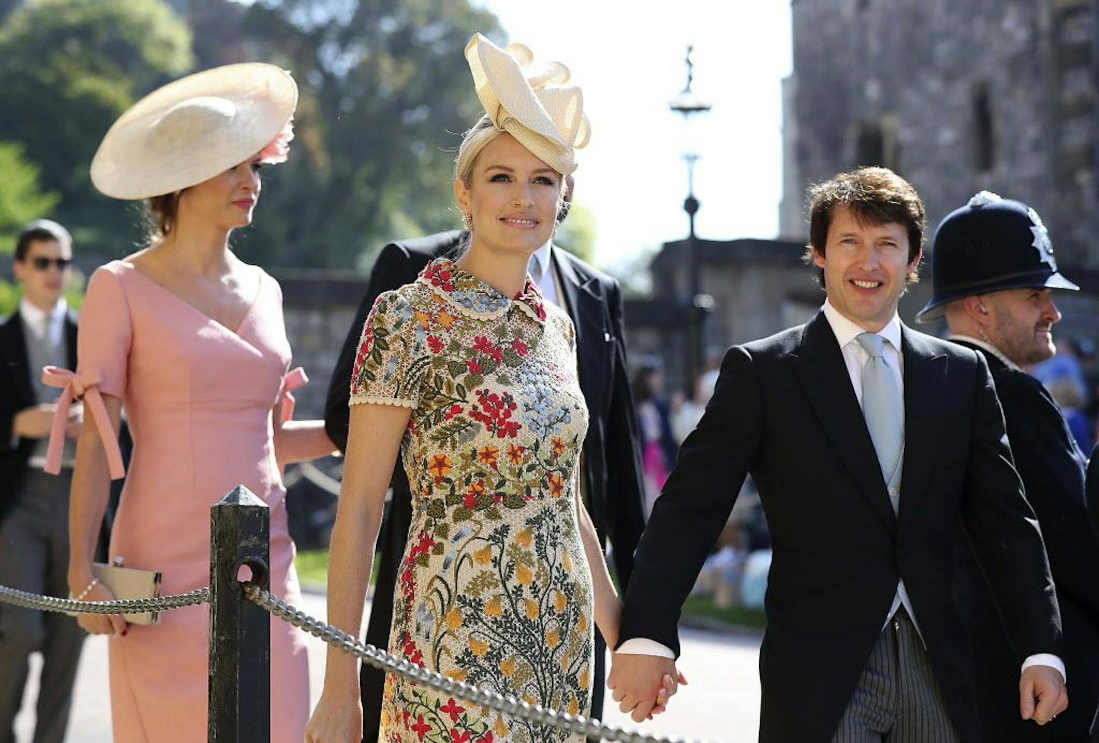 James Blunt and Sofia Wellesley arrive for the wedding ceremony of Prince Harry and Meghan Markle at St. George's Chapel in Windsor Castle in Windsor, near London, England, Saturday, May 19, 2018.