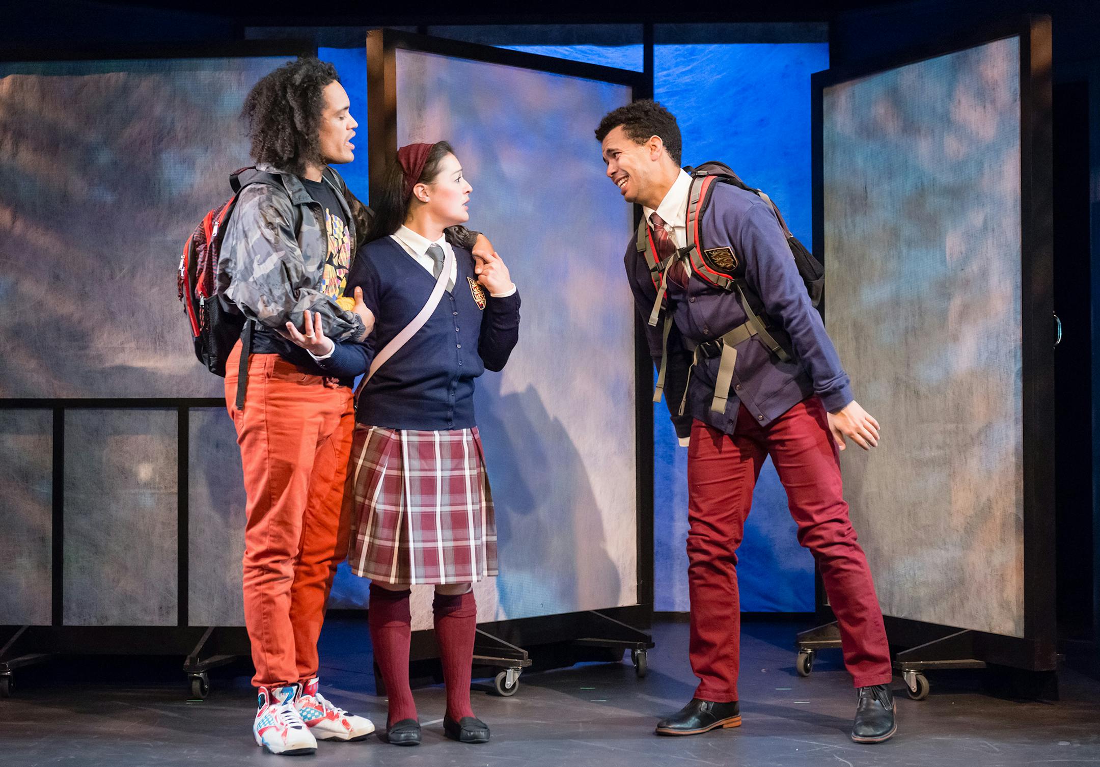Nathan Barlow, Kathryn Fumie and William Thomas Hodgson in "Hooded" (part of Prescient Harbingers) at Mixed Blood Theatre.
credit: Rich Ryan