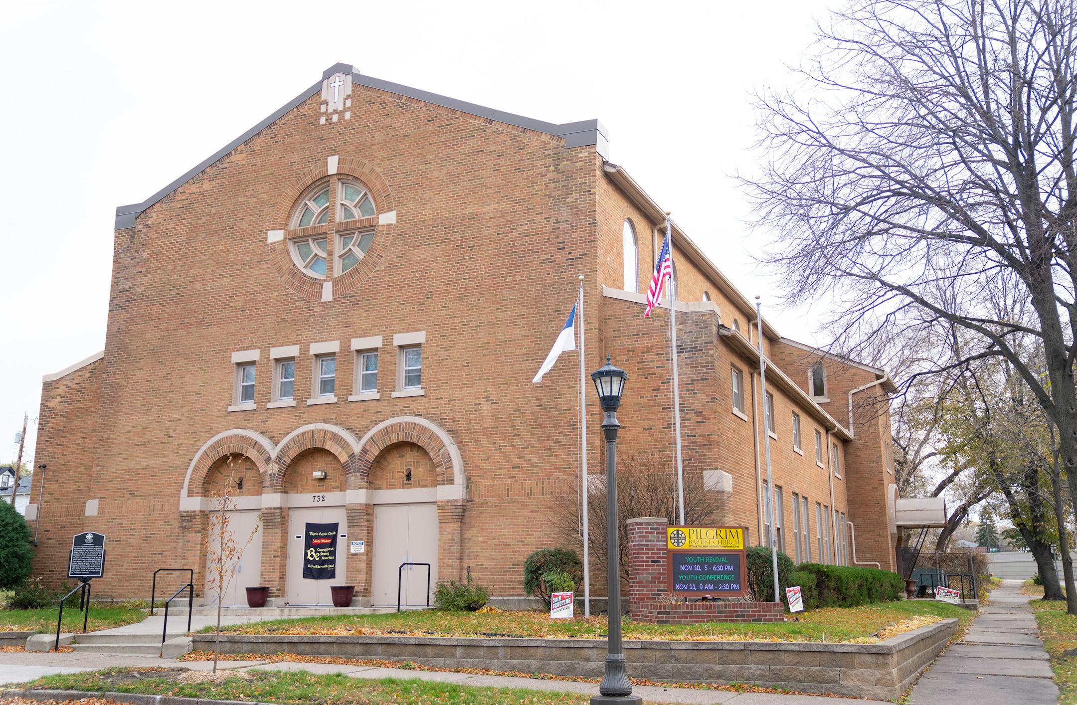 Pilgrim Baptist Church is seen Wednesday, Nov. 08, 2023, in St. Paul, Minn. The church was founded by escaped slaves and has been named Minnesota's first Underground Railroad Network to Freedom site by the National Park Service. ]