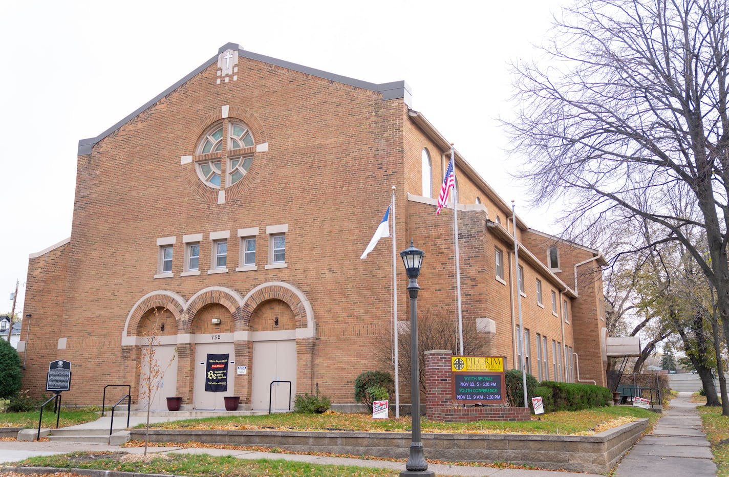 Pilgrim Baptist Church is seen Wednesday, Nov. 08, 2023, in St. Paul, Minn. The church was founded by escaped slaves and has been named Minnesota's first Underground Railroad Network to Freedom site by the National Park Service. ]