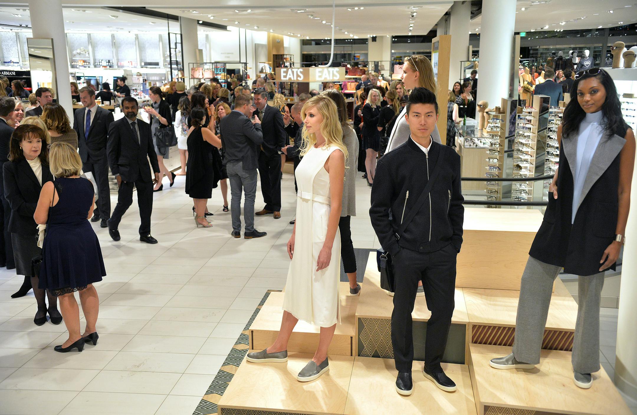 Among 2,000 guests at the Nordstrom grand opening gala at Ridgedale, real-life models stood silently as mannequins.