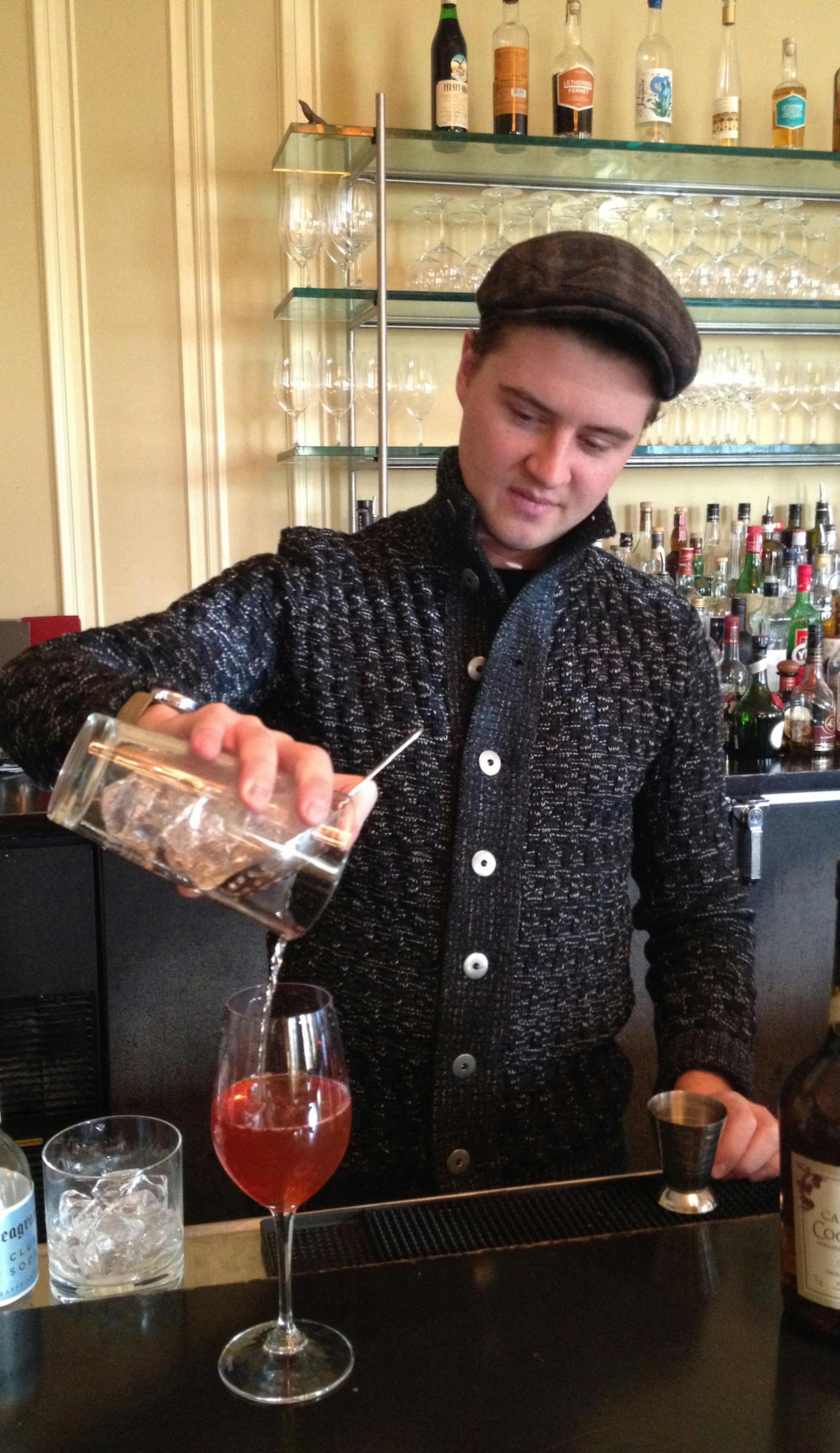 These are shots of La Belle Vie lead bartender Adam Gorski making his fall Sazerac (and one pic of the end result).