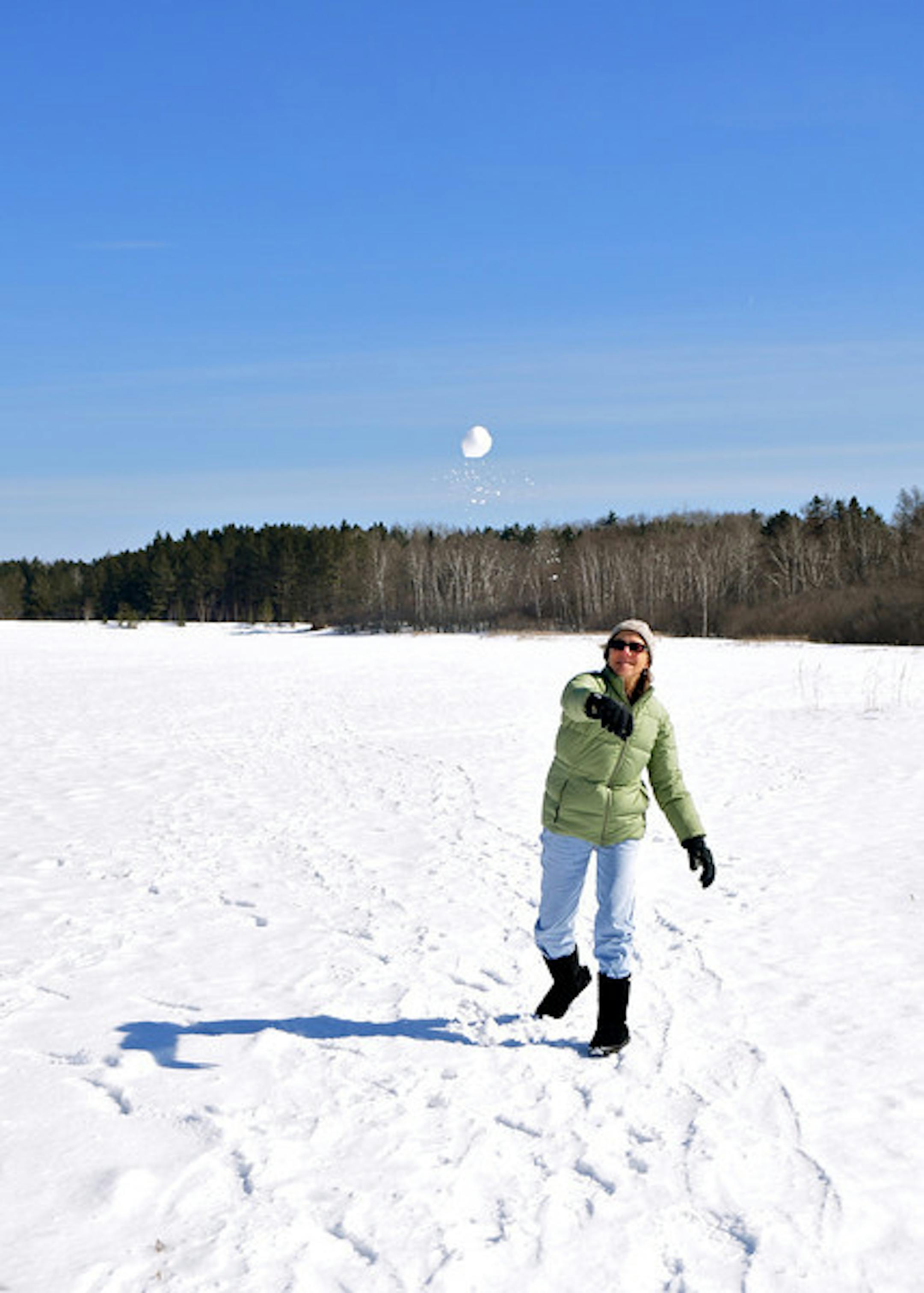 Connie Wanek on a frozen Hartley Field pond.