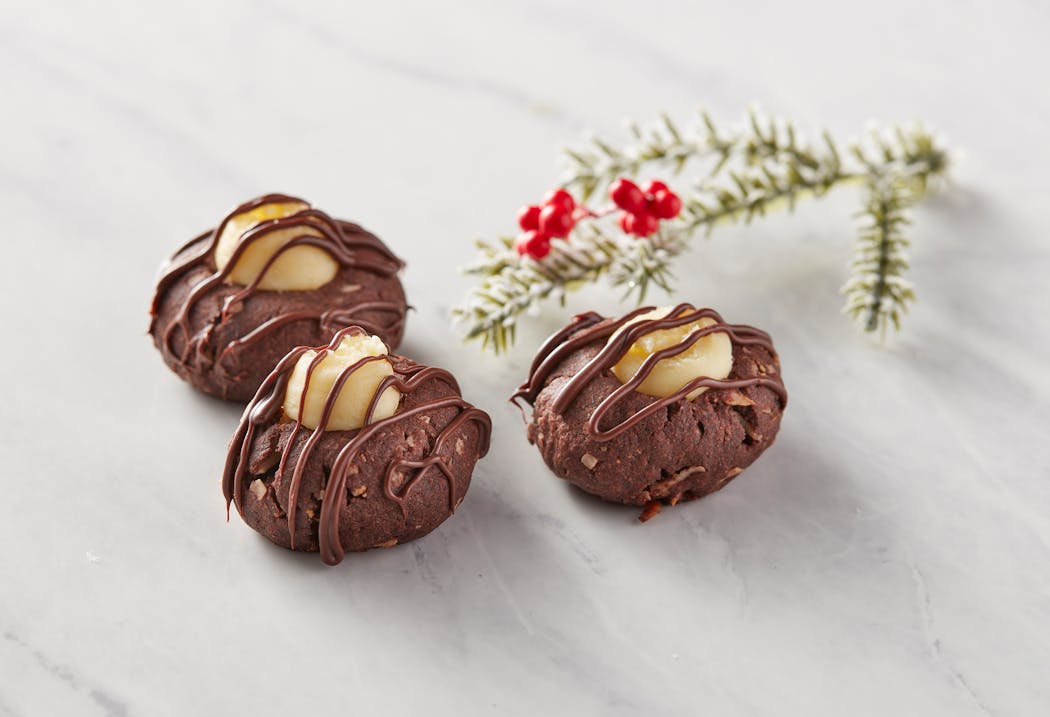 Nanaimo Bar Thumbprint Cookies by Annette Gustafson of Maple Grove, a finalist in the 2023 Star Tribune Holiday Cookie Contest.