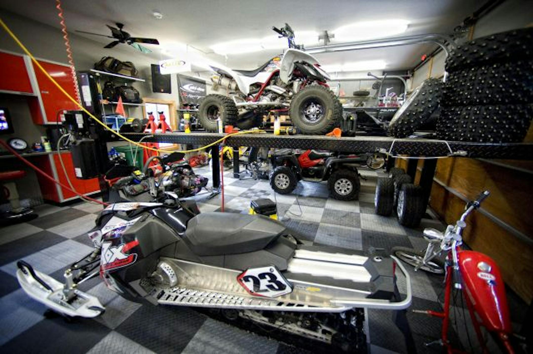 Jeff Murphy's lower level workshop. Jeff Murphy desined and built his home away from home with two levels, rec room, bar, work area for his motorized toys adjacent to his home on Buffalo Lake.