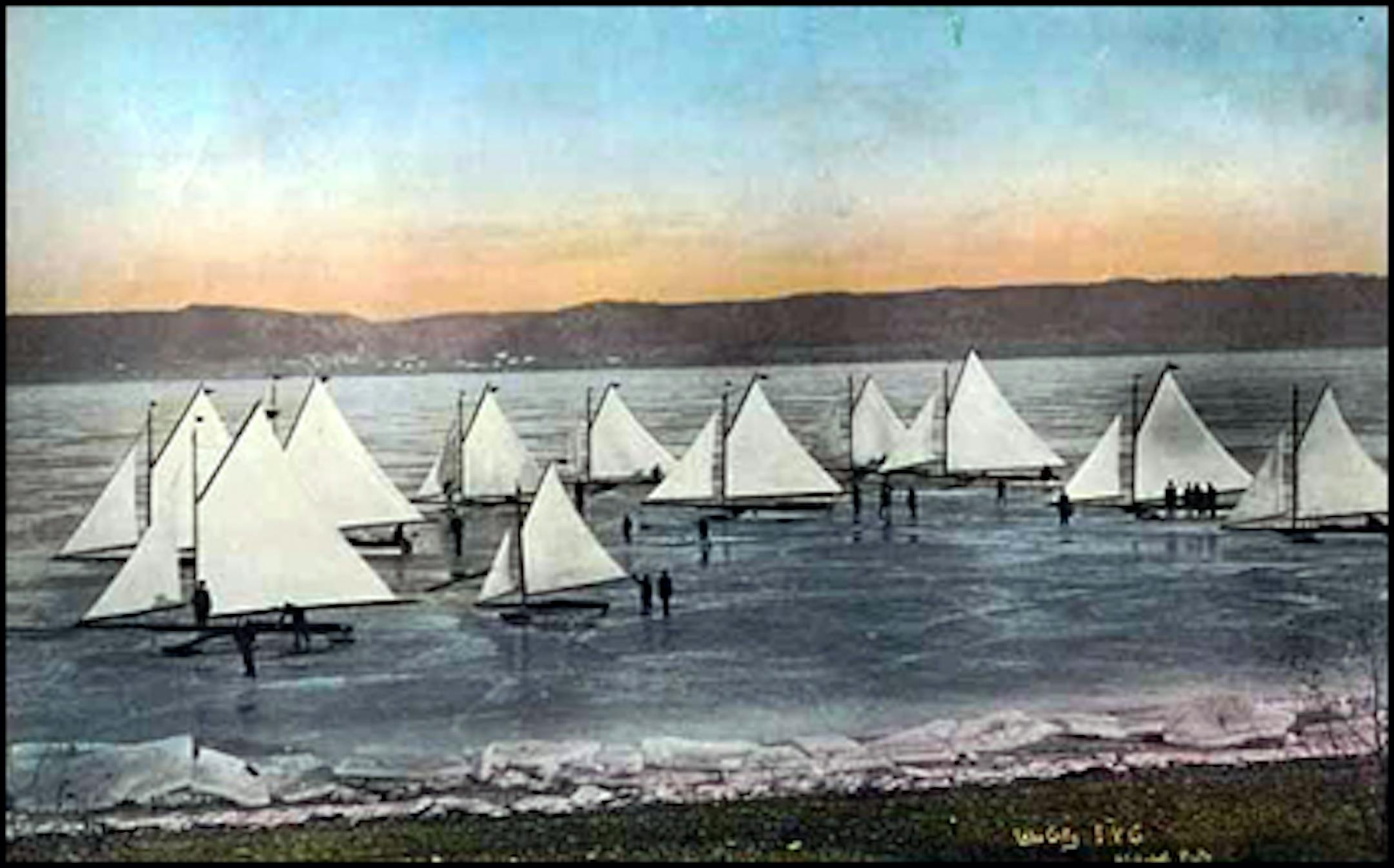 A postcard shows boats from Lake City's Ice Yacht Club in 1898.