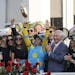 Victor Espinoza celebrates after riding American Pharoah to victory in the 141st running of the Kentucky Derby horse race at Churchill Downs Saturday,