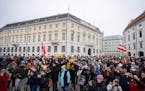 Anti-vaccination demonstrators protest at the Ballhausplatz in Vienna, Austria, on Nov. 14.