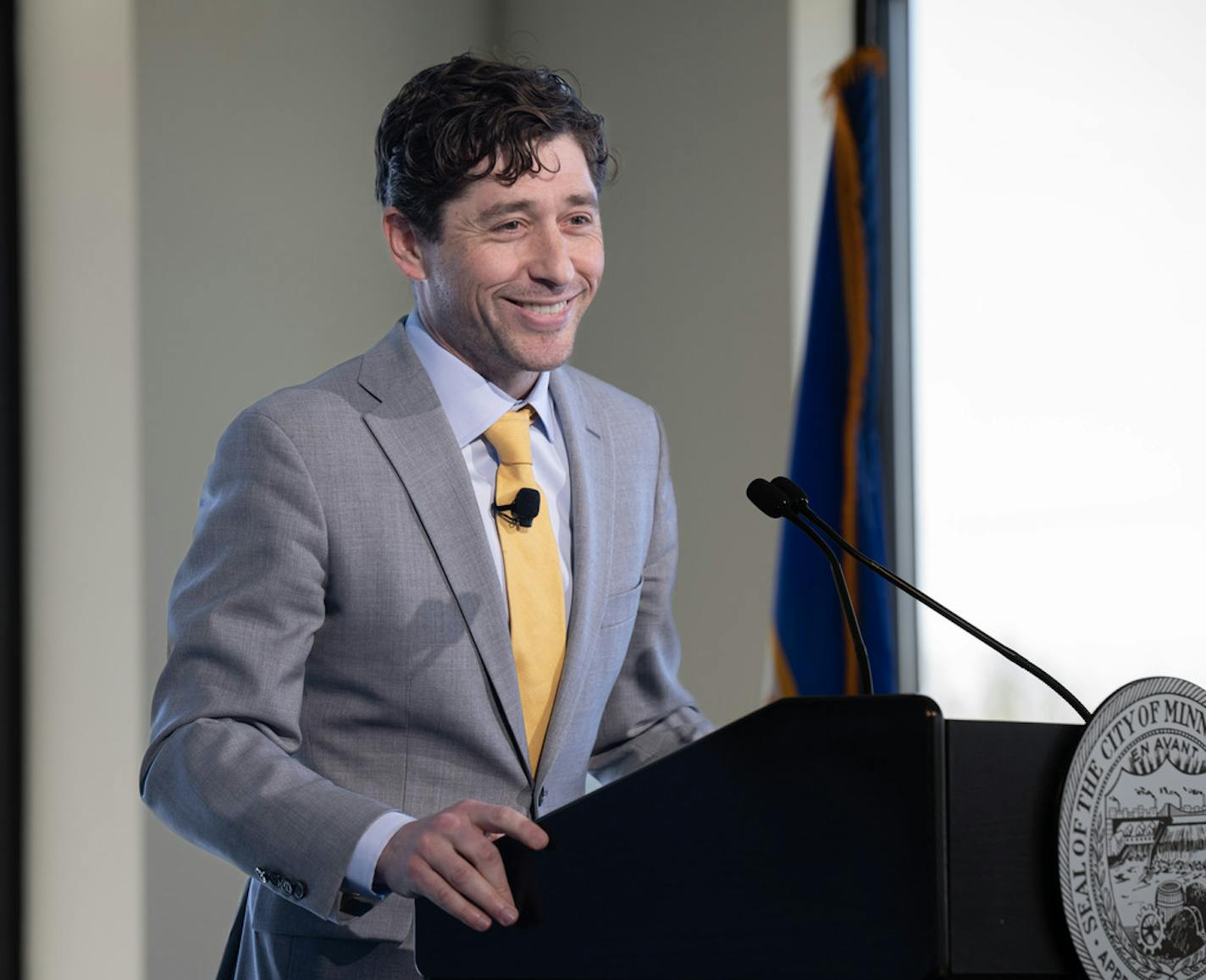 Minneapolis Mayor Jacob Frey delivers his State of the City address, the first in-person since the pandemic. Thursday, May 4, 2023 Minneapolis, Minn. ] GLEN STUBBE • glen.stubbe@startribune.com