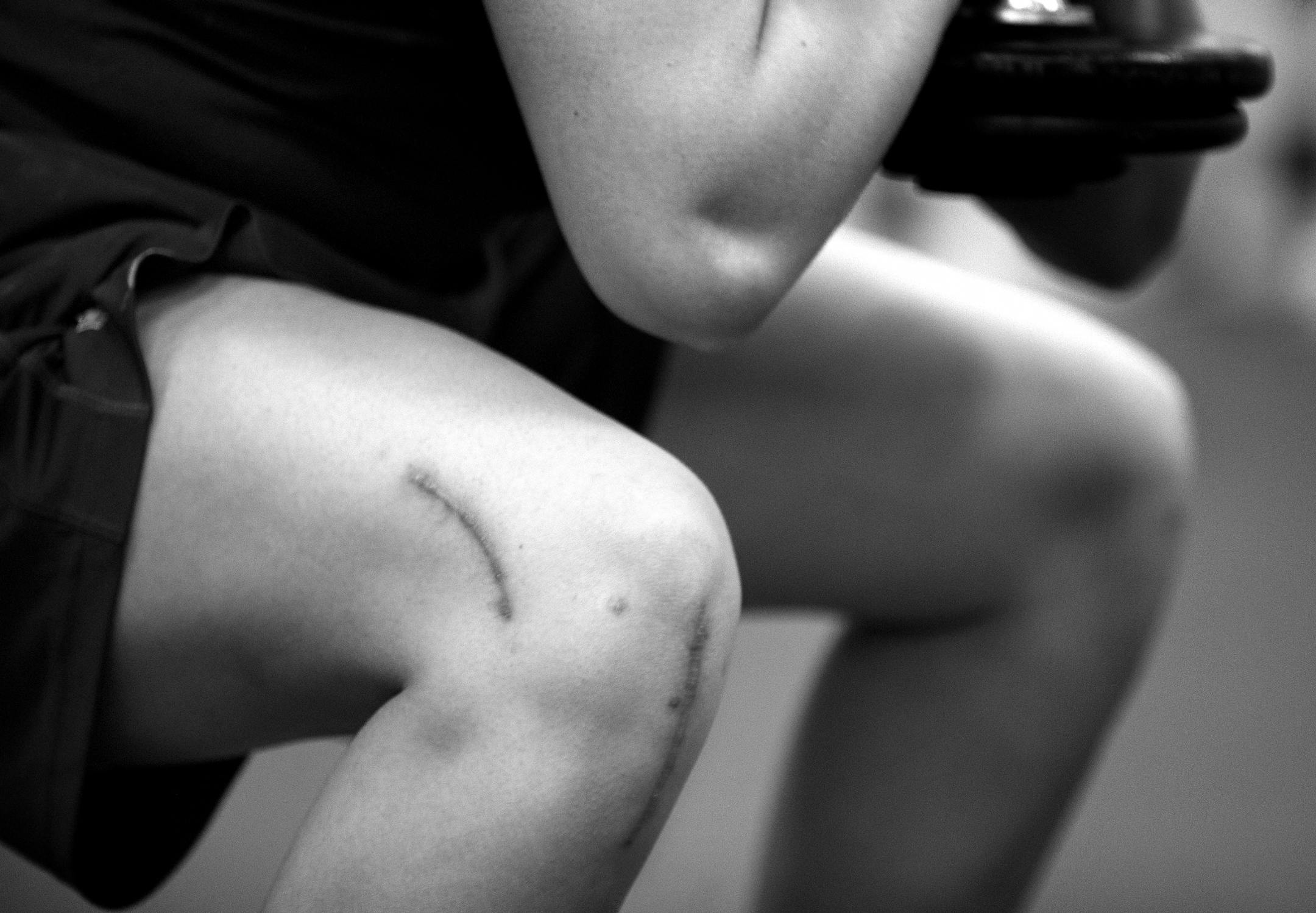 Rachel Banham worked out in the weight room separately from teammates as she rehabbed her knee injury on April 29, 2015. Although the injury happened during her senior year Banham received a medical hardship waiver to return for 2015-16 season.