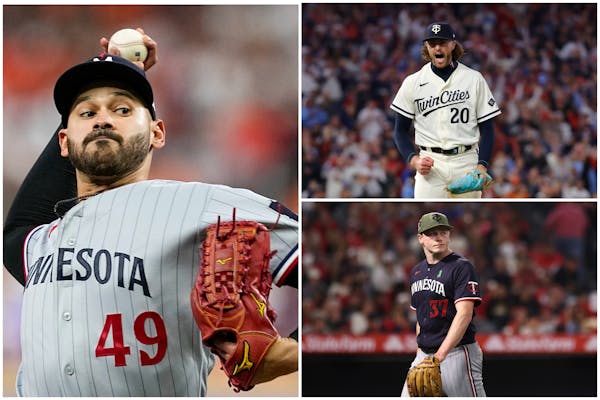 Pablo López (left) is expected to be the ace of the 2024 Twins rotation. Will he be joined by Chris Paddack (top right), who pitched only in the play