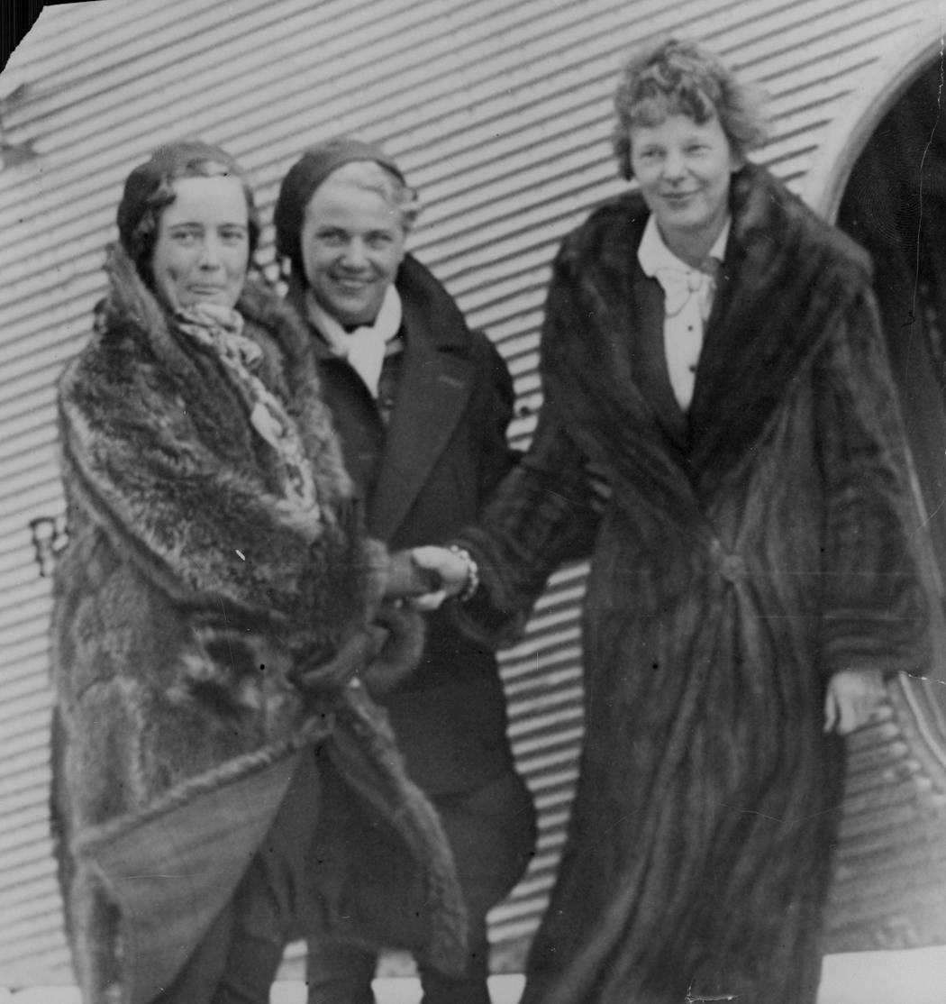 Amelia Earhart, right, was greeted at Wold-Chamberlain Field in 1933.