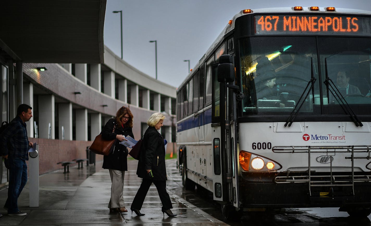 Members of the Minneapolis and St. Paul chambers of commerce offered leaflets to morning commuters at Kenrick Avenue Park-n-Ride in Lakeville, urging them to call their legislators about a proposed 40 percent reduction in transit funding. ] GLEN STUBBE &#xef; glen.stubbe@startribune.com Wednesday April 26, 2017 A local movement is afoot to combat proposed transit cuts by the Legislature. Beyond various transit advocacy groups, now both the Minneapolis and St. Paul chambers of commerce are steppi