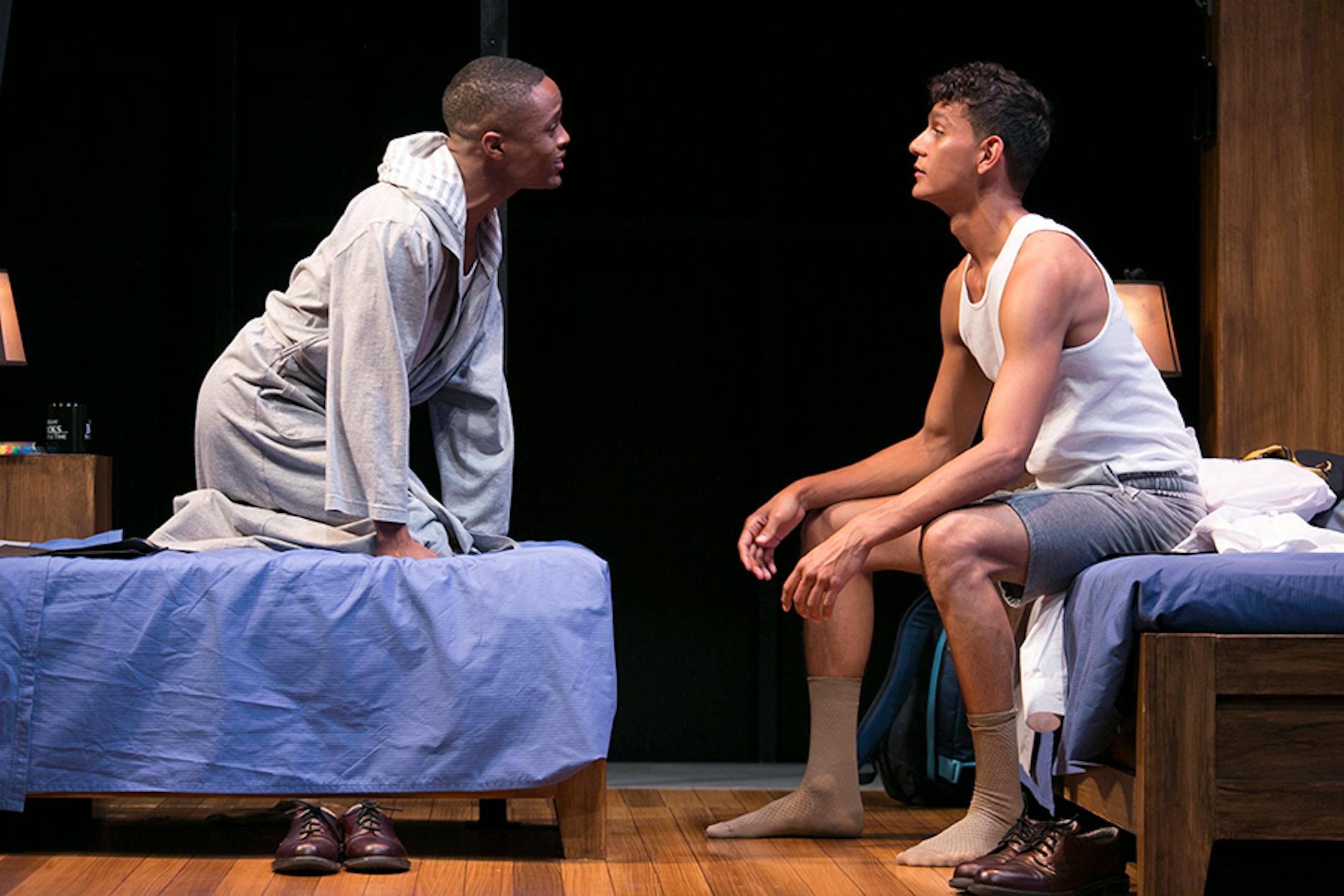 �Choir Boy� Tarell Alvin McCraney�s spare and poetic writing in this coming-of-age play �gets an equally taut treatment from Rothstein. � At the end of Friday�s opening, outgoing Guthrie director Joe Dowling pronounced the show �extraordinary.� Indeed, it is.� John-Michael Lyles (Pharus Jonathan Young) and Ryan Colbert (Antony Justin "A.J." James) in the Guthrie Theater's production of Choir Boy by Tarrell Alvin McCraney, directed by Peter Rothstein, Theater Latt� Da.