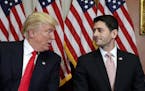 President-elect Donald Trump talks with House Speaker Paul Ryan of Wis. on Capitol Hill in Washington, Thursday, Nov. 10, 2016. (AP Photo/Alex Brandon