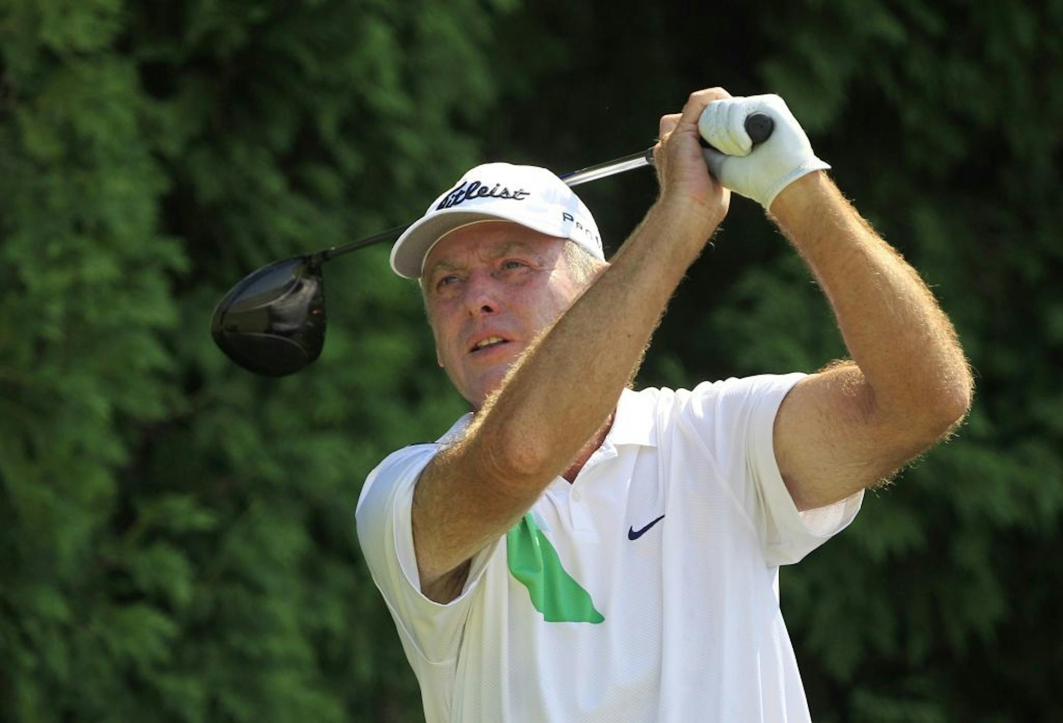 Lance Ten Broeck drives on the sixth hole during the second round at the U.S. Senior Open golf tournament at the Indianwood Golf and Country Club in Lake Orion, Mich., Friday, July 13, 2012.