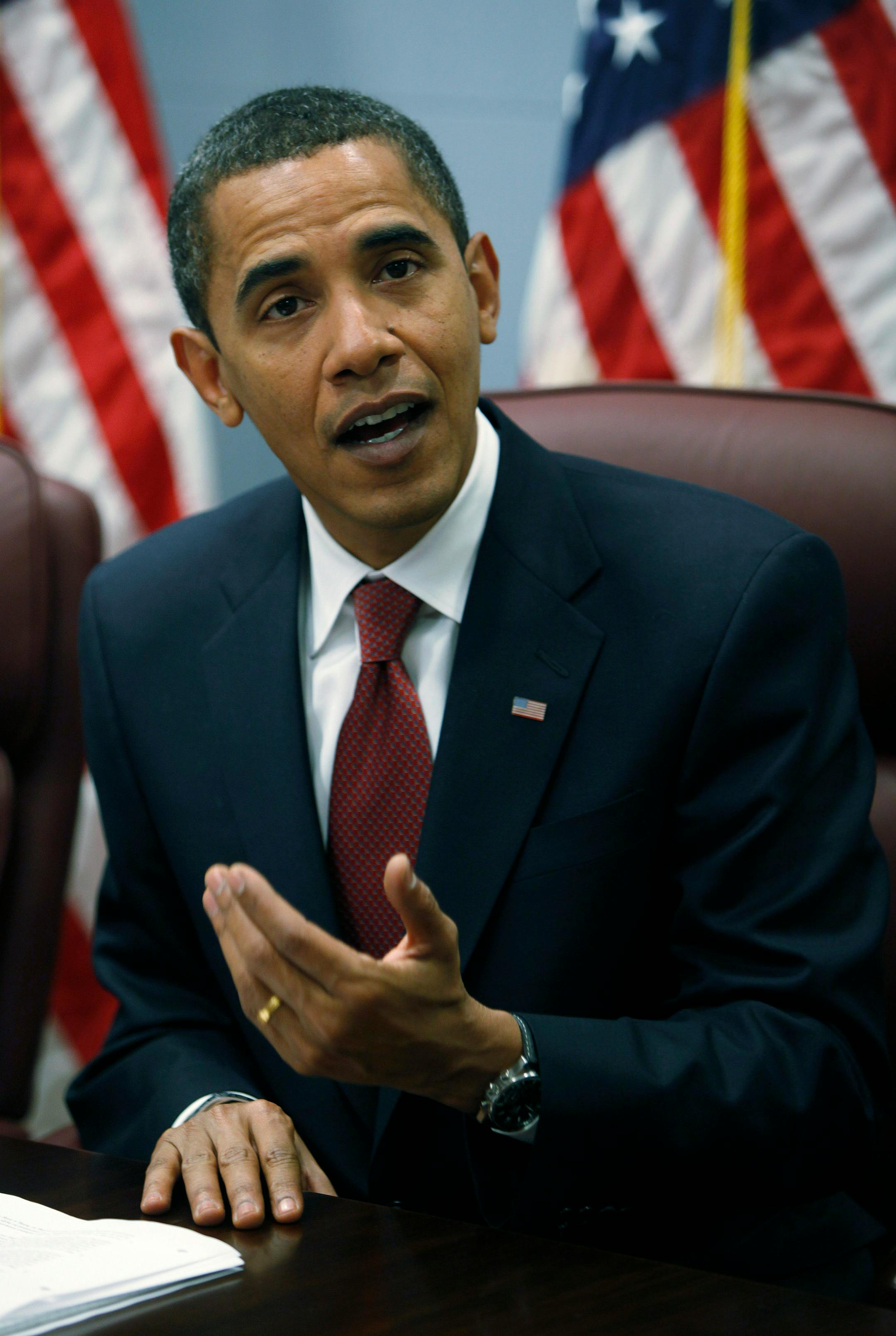 WASHINGTON - JANUARY 6: (AFP OUT) President-elect Barack Obama speaks while meeting with his economic team January 6, 2009 in Washington, DC. Obama announced he would ban earmark legislation from the stimulus pacjkage his adminstration will propose.