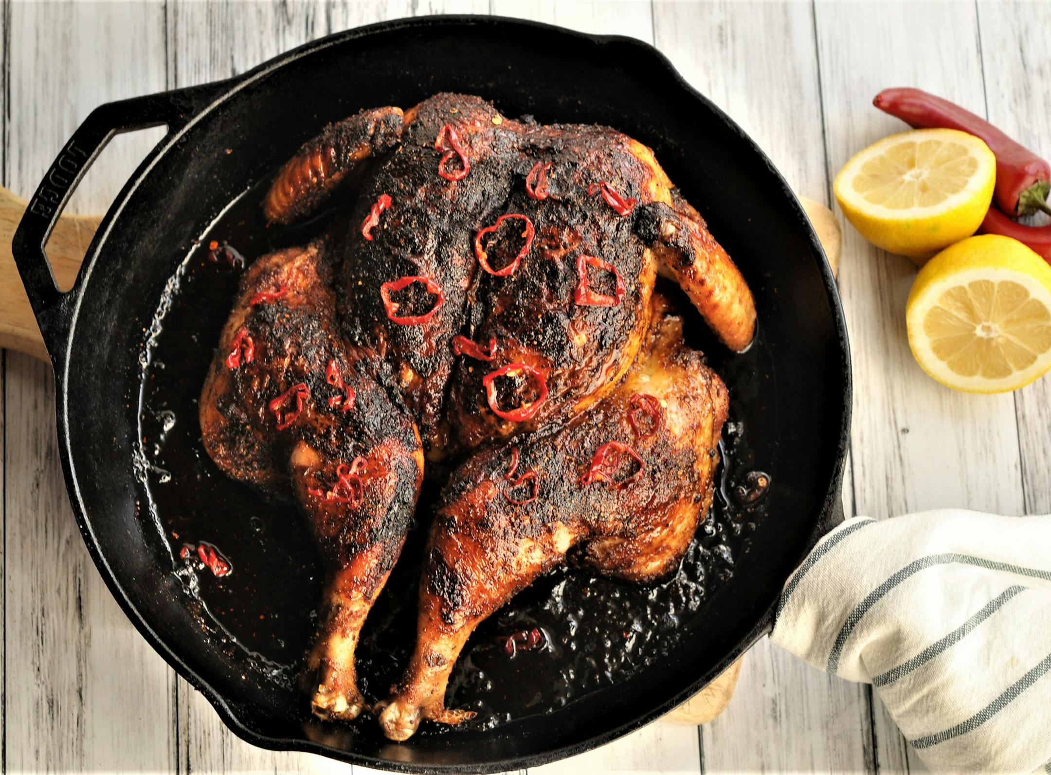 Pressed Spiced Chicken With Hot Honey Glaze.