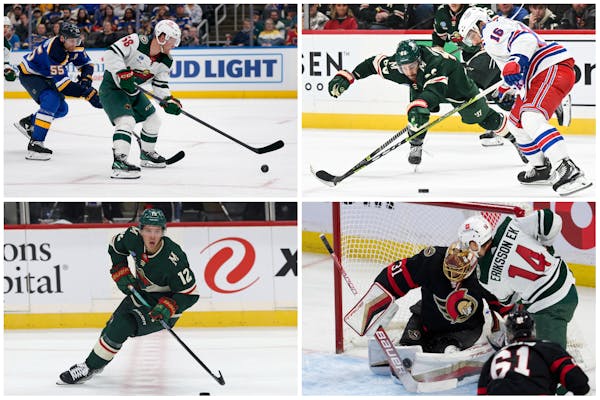 With injuries playing havoc with their lineup, the Wild has had several players pick up the slack, including (clockwise from top left): Mason Shaw, Fr