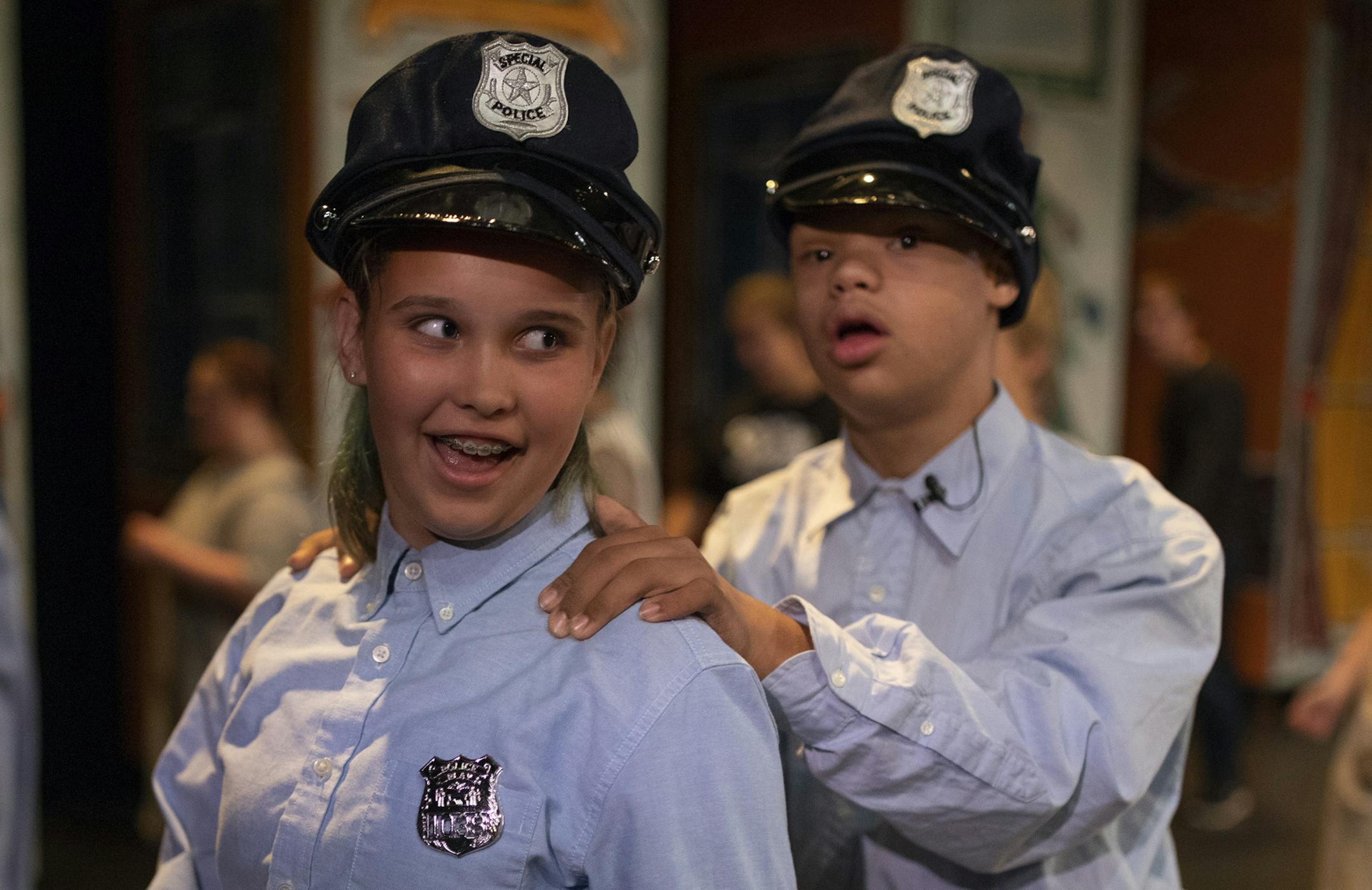 Nick Motlomelo and mentor Liliana Becker prepared for "Annie Jr." The partnership offers stage experience to kids with special needs.