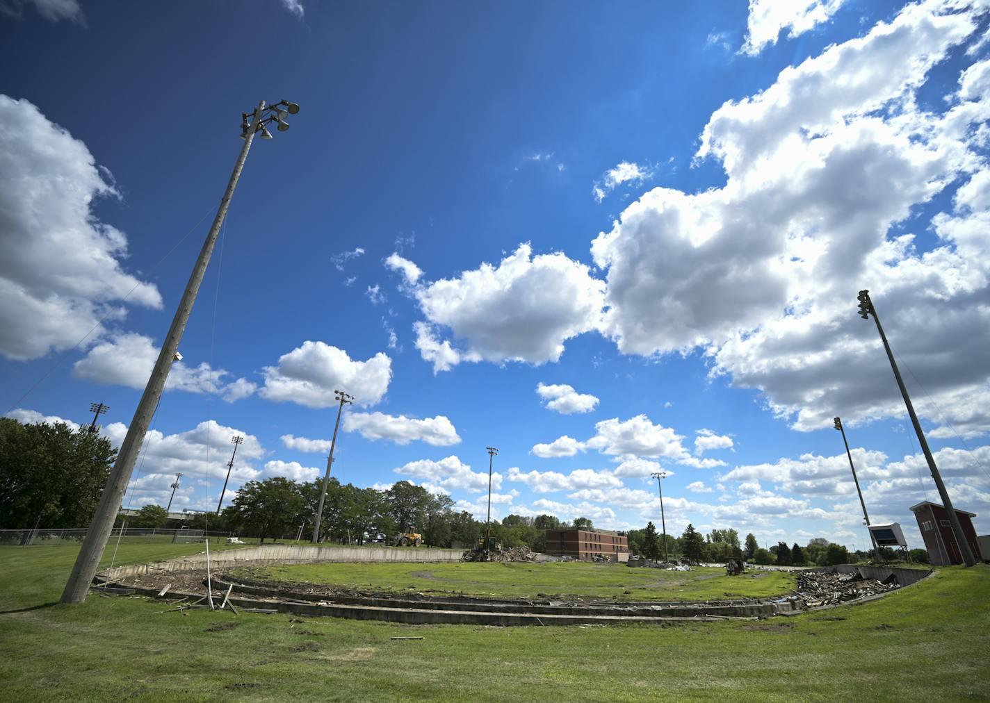 Demolition was ongoing at the site of the National Sports Center's former Velodrome on Friday, July 31, 2020 in Blaine, Minn. ] aaron.lavinsky@startribune.com Demolition was ongoing at the site of the National Sports Center's former Velodrome on Friday, July 31, 2020 in Blaine, Minn.