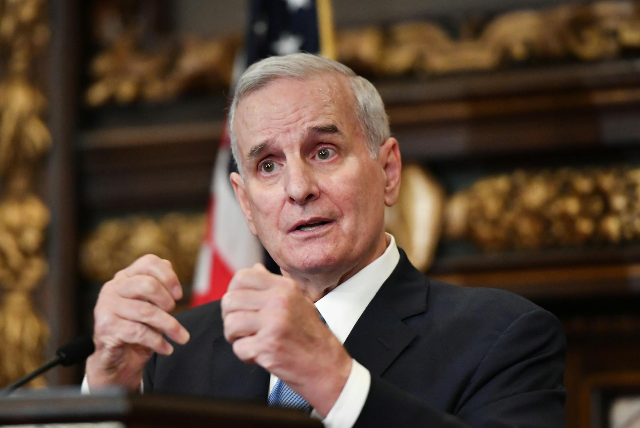 Governor Mark Dayton held his first news conference in the newly remodeled Governor's Reception Room, Jan. 3, 2017.
