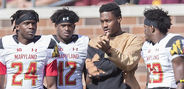 Minnesota Vikings Stefon Diggs stood on the sidelines with Maryland players as the Gophers took on Maryland at TCF Bank Stadium, Saturday, September 3
