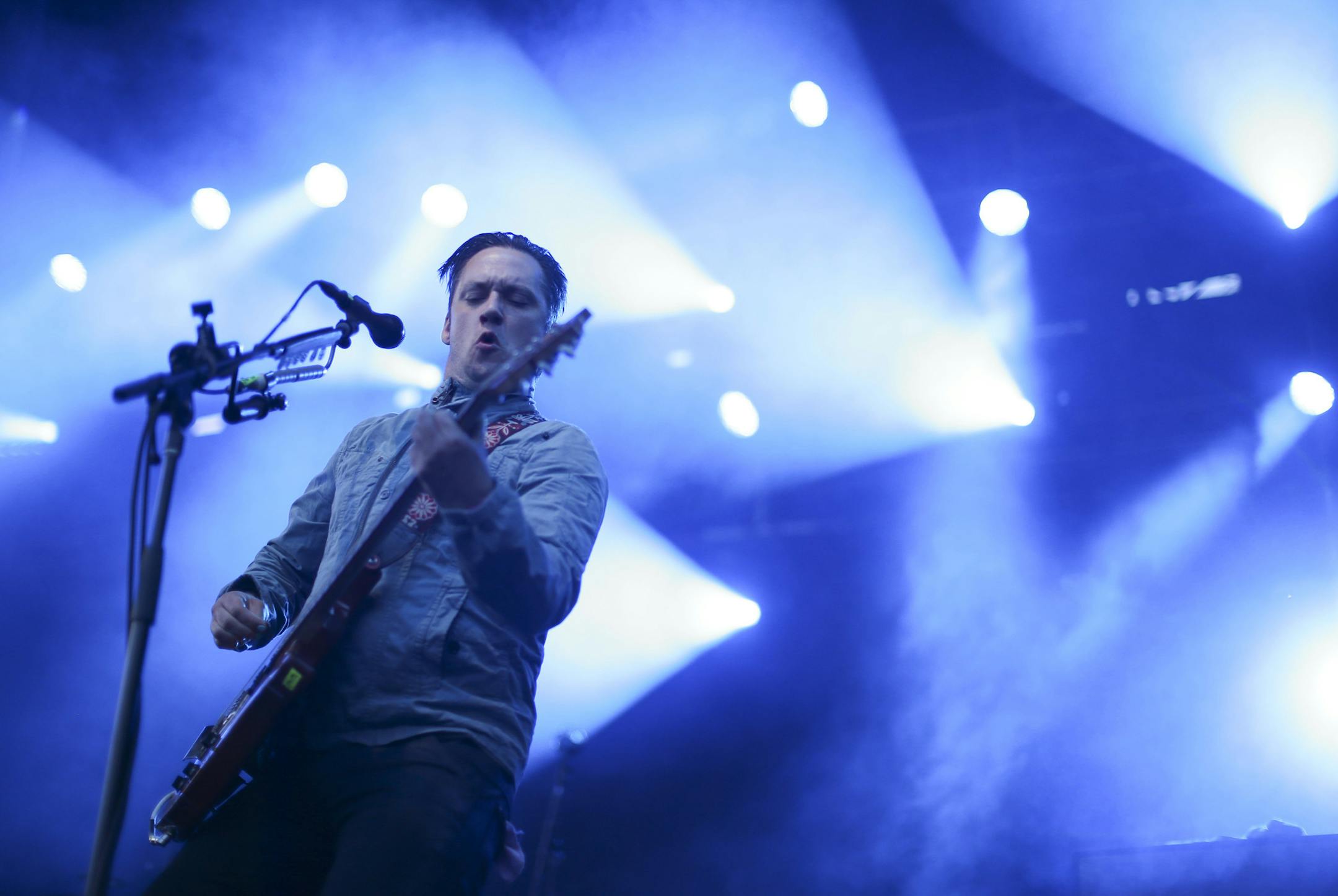 Isaac Brock of Modest Mouse early in the band's set Sunday night at Rock the Garden. JEFF WHEELER ï jeff.wheeler@startribune.com Rock the Garden continued on a gorgeous Sunday afternoon and evening at the Walker Art Center in Minneapolis, June 21, 2015. Modest Mouse closed out the day of music at Rock the Garden Sunday night.