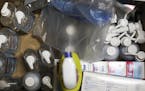 Supplies to protect health care workers at a COVID-19 test collection site in Tampa, Fla., March 26, 2020. Across the country, attorneys general said 