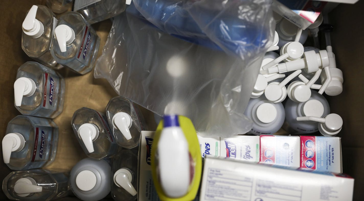 Supplies to protect health care workers at a COVID-19 test collection site in Tampa, Fla., March 26, 2020. Across the country, attorneys general said they had been flooded with complaints of price gouging on items like hand sanitizer, disinfectant wipes and masks as well as grocery items like chicken, rice and milk. (Eve Edelheit/The New York Times)